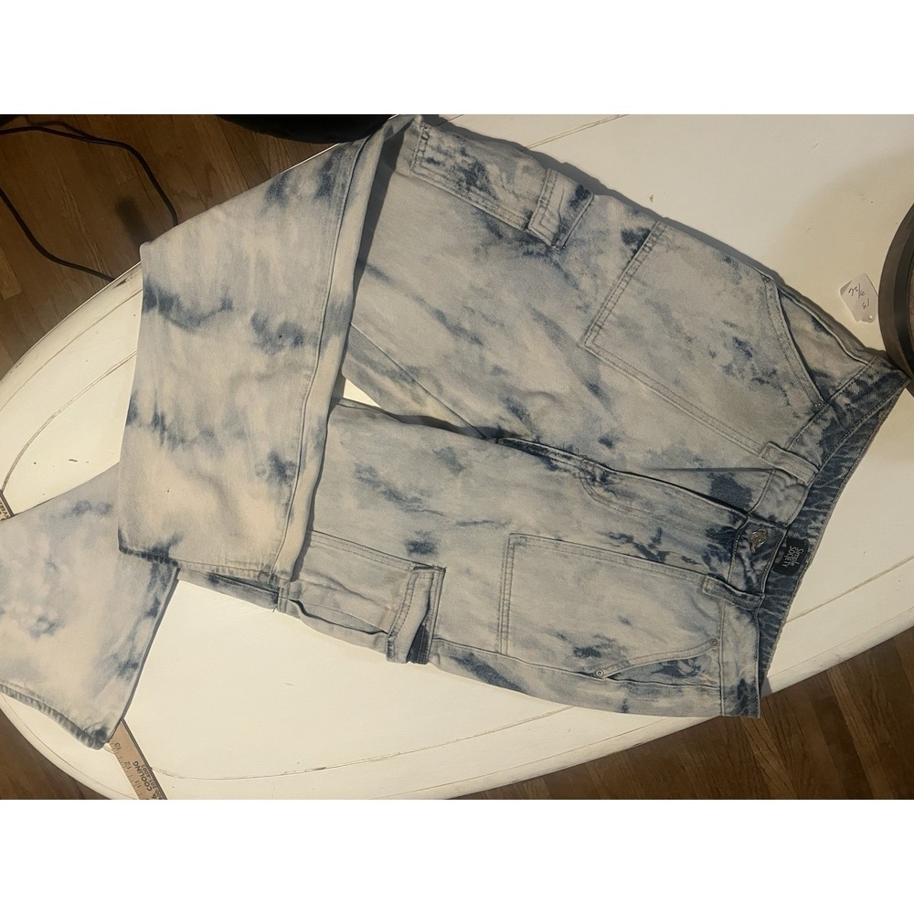Simple Society Tie Dye Acid Wash Cargo Pants Jrs Sz 13 Blue Cloud Wash Skater